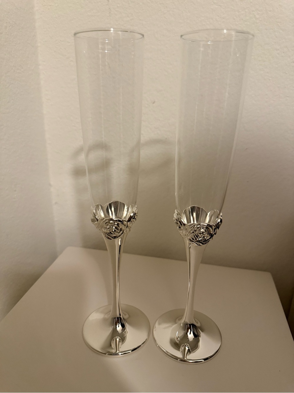 Silver Accent Clear Champagne Flutes - Set of 2